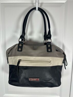 Jessica Simpson Satchel Gray Black Ivory Colorblock Shoulder Bag